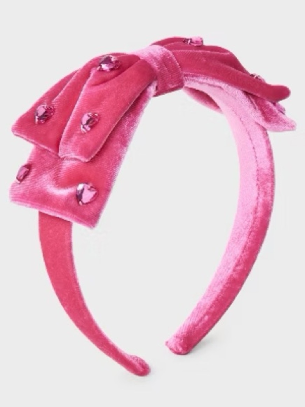 ❤️💲 $1 closet ! Cat & Jack Pink Velvet Bow Headband Pink Gem crystals